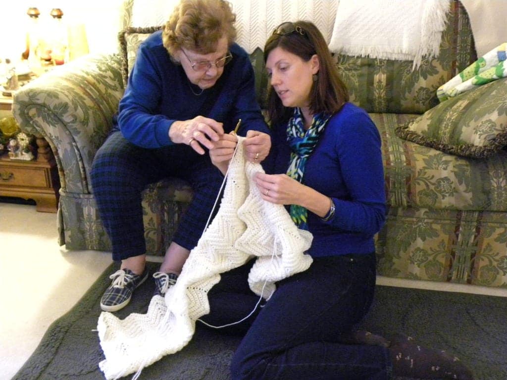 sharon and grandma crochet afghan