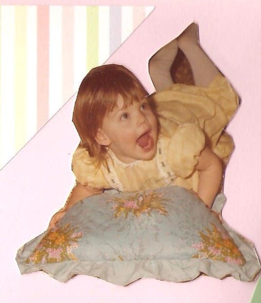 Sharon with blue pillow