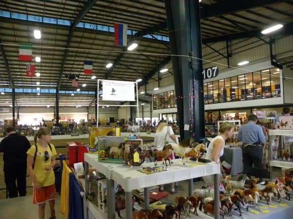 Vendors of all types line the covered arena