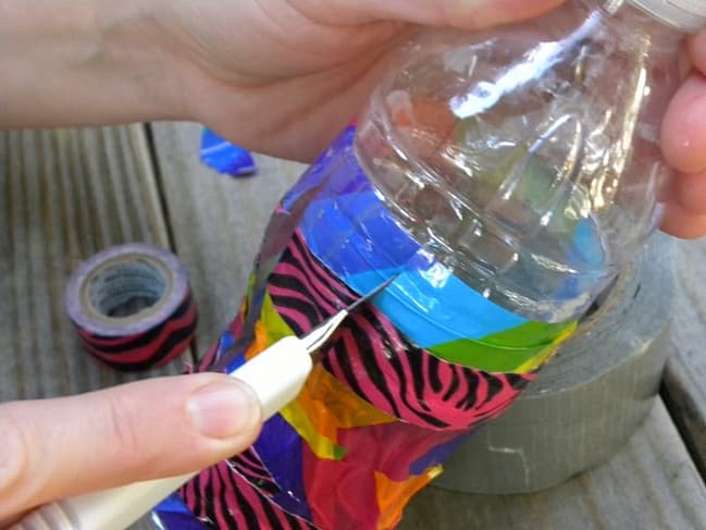 Duck Tape Bottle Craft cutting