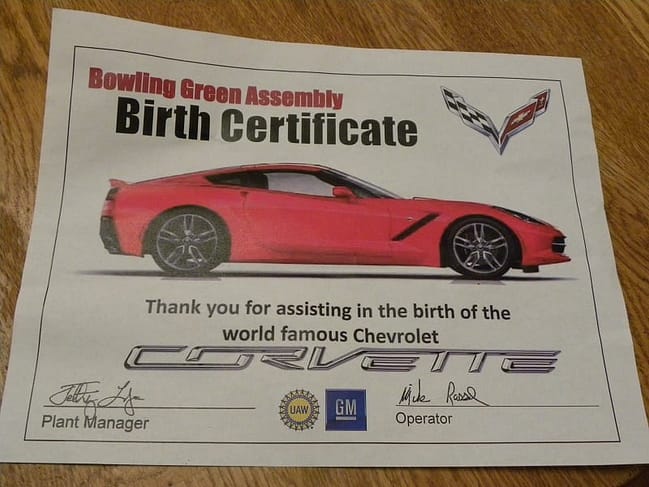 corvette birth certificate